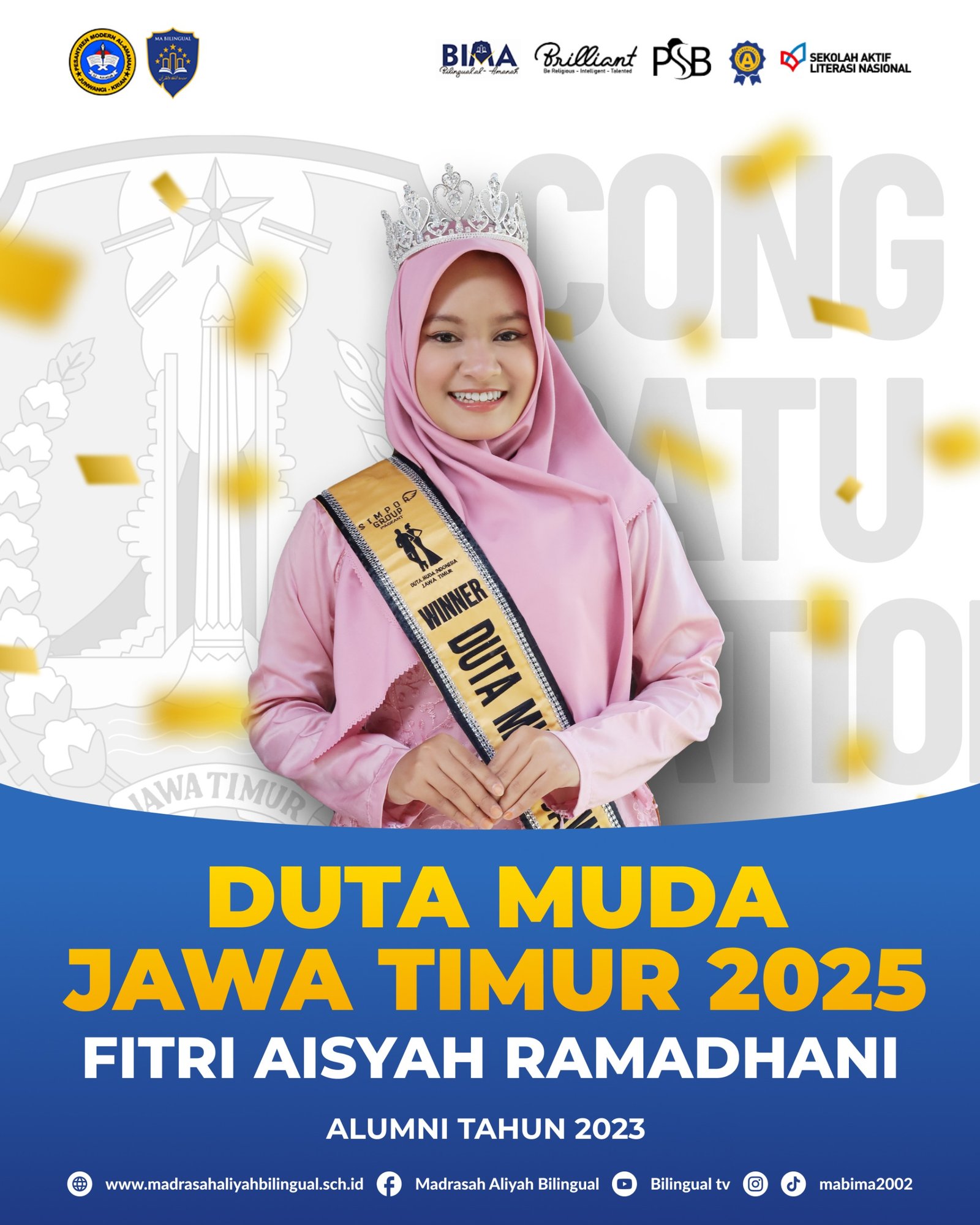 “Potret peserta Duta Muda Jawa Timur 2025 mengenakan busana formal dengan latar acara, menunjukkan semangat dan percaya diri sebagai generasi muda Jawa Timur.”